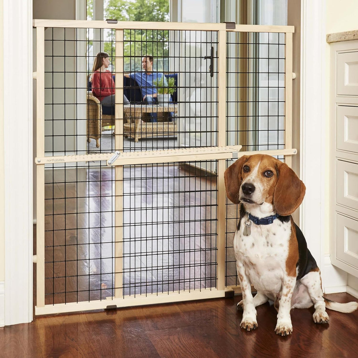 MYPET Wire Mesh Dog Gate: 29.5"-50" Wide, Pressure Mounted with No Tools; Expandable, Durable Pet Gates for Doors and Hallways, 31" Tall, Made with Sustainable Hardwood