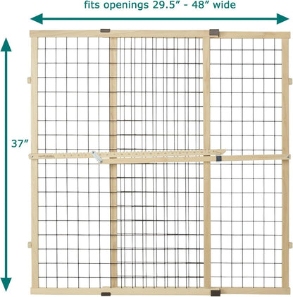 MYPET Wire Mesh Dog Gate: 29.5"-50" Wide, Pressure Mounted with No Tools; Expandable, Durable Pet Gates for Doors and Hallways, 31" Tall, Made with Sustainable Hardwood