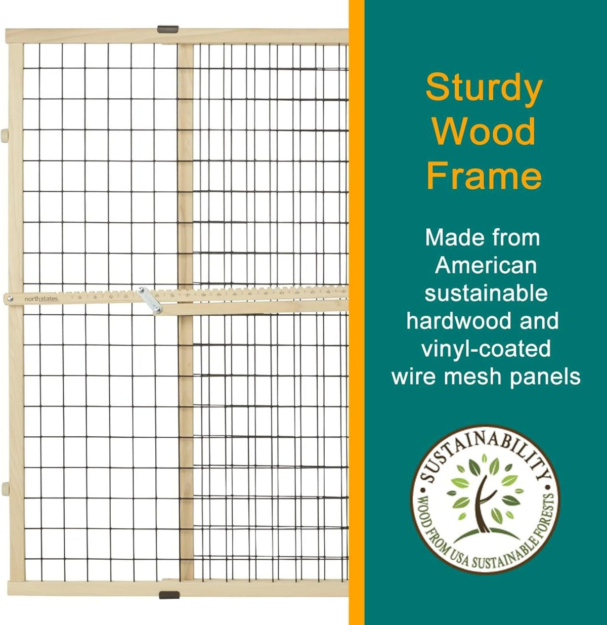 MYPET Wire Mesh Dog Gate: 29.5"-50" Wide, Pressure Mounted with No Tools; Expandable, Durable Pet Gates for Doors and Hallways, 31" Tall, Made with Sustainable Hardwood