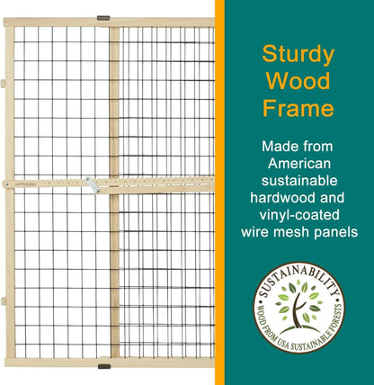 MYPET Wire Mesh Dog Gate: 29.5"-50" Wide, Pressure Mounted with No Tools; Expandable, Durable Pet Gates for Doors and Hallways, 31" Tall, Made with Sustainable Hardwood