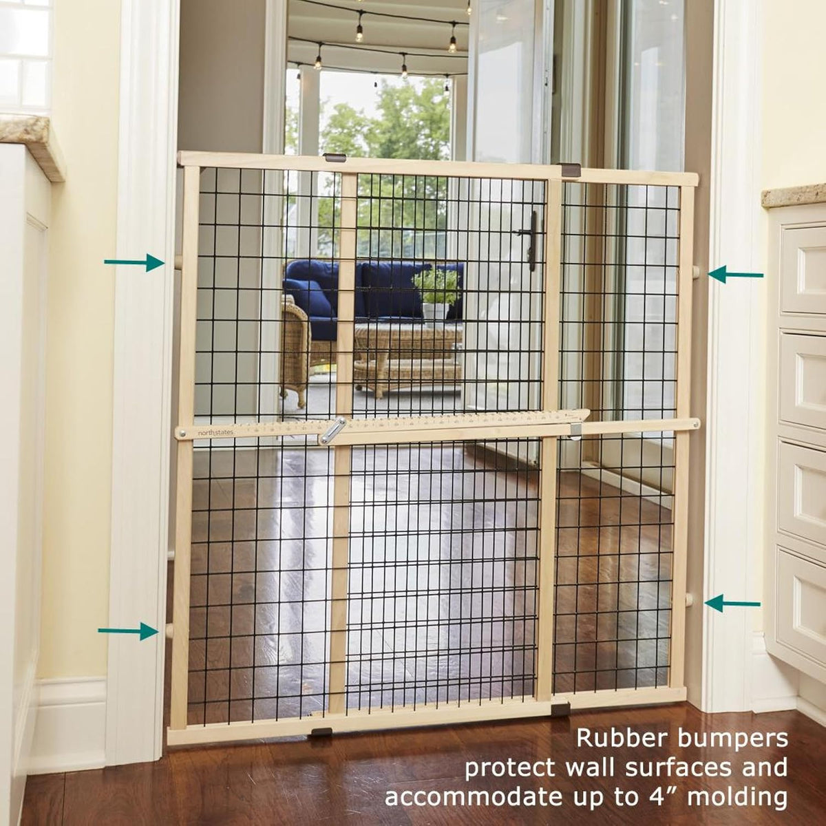 MYPET Wire Mesh Dog Gate: 29.5"-50" Wide, Pressure Mounted with No Tools; Expandable, Durable Pet Gates for Doors and Hallways, 31" Tall, Made with Sustainable Hardwood