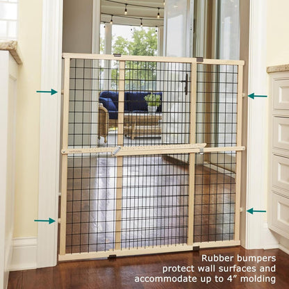 MYPET Wire Mesh Dog Gate: 29.5"-50" Wide, Pressure Mounted with No Tools; Expandable, Durable Pet Gates for Doors and Hallways, 31" Tall, Made with Sustainable Hardwood