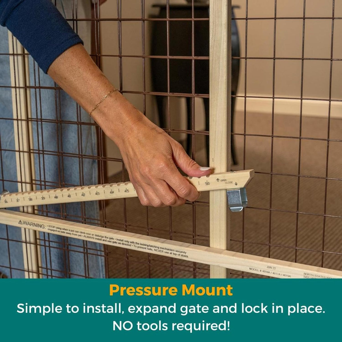 MYPET Wire Mesh Dog Gate: 29.5"-50" Wide, Pressure Mounted with No Tools; Expandable, Durable Pet Gates for Doors and Hallways, 31" Tall, Made with Sustainable Hardwood