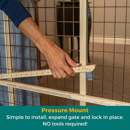 MYPET Wire Mesh Dog Gate: 29.5"-50" Wide, Pressure Mounted with No Tools; Expandable, Durable Pet Gates for Doors and Hallways, 31" Tall, Made with Sustainable Hardwood