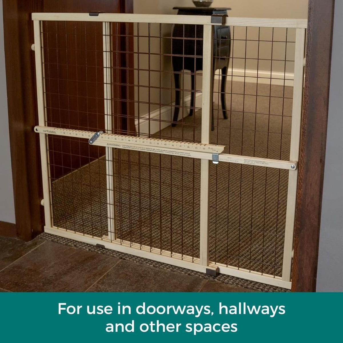 MYPET Wire Mesh Dog Gate: 29.5"-50" Wide, Pressure Mounted with No Tools; Expandable, Durable Pet Gates for Doors and Hallways, 31" Tall, Made with Sustainable Hardwood