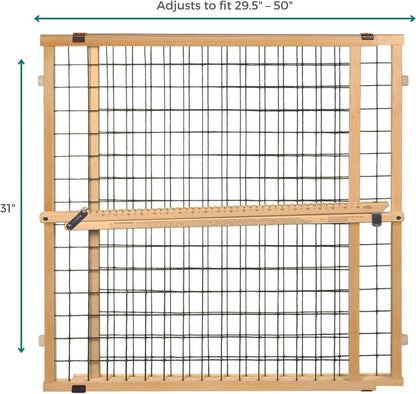 MYPET Wire Mesh Dog Gate: 29.5"-50" Wide, Pressure Mounted with No Tools; Expandable, Durable Pet Gates for Doors and Hallways, 31" Tall, Made with Sustainable Hardwood