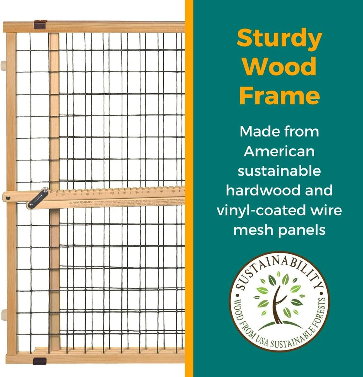MYPET Wire Mesh Dog Gate: 29.5"-50" Wide, Pressure Mounted with No Tools; Expandable, Durable Pet Gates for Doors and Hallways, 31" Tall, Made with Sustainable Hardwood