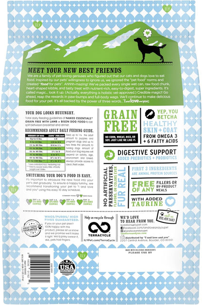 Naked Essentials Dry Dog Food - Lamb + Bison - High Protein, Real Meat, No Fillers, Prebiotics + Probiotics, 4lb Bag