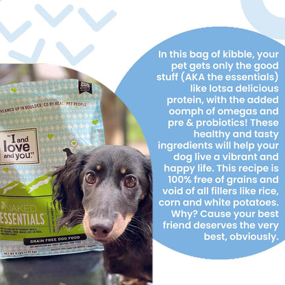 Naked Essentials Dry Dog Food - Lamb + Bison - High Protein, Real Meat, No Fillers, Prebiotics + Probiotics, 4lb Bag