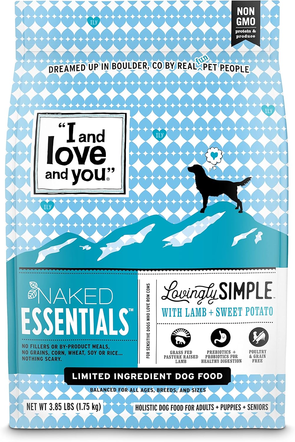 Naked Essentials Dry Dog Food - Lamb + Bison - High Protein, Real Meat, No Fillers, Prebiotics + Probiotics, 4lb Bag
