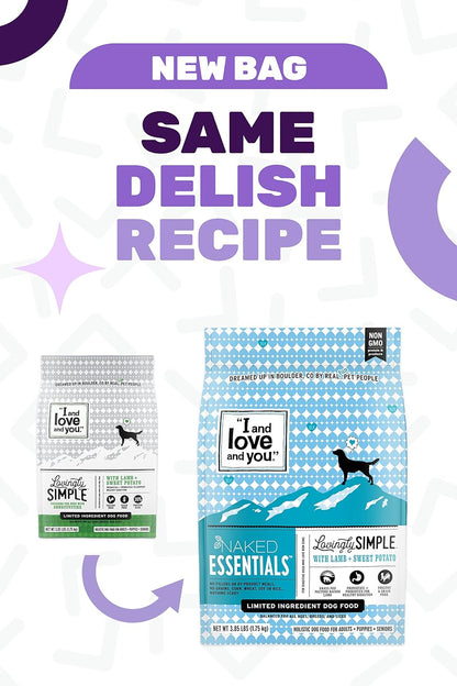 Naked Essentials Dry Dog Food - Lamb + Bison - High Protein, Real Meat, No Fillers, Prebiotics + Probiotics, 4lb Bag