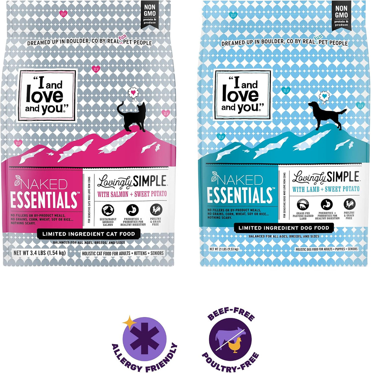 Naked Essentials Dry Dog Food - Lamb + Bison - High Protein, Real Meat, No Fillers, Prebiotics + Probiotics, 4lb Bag