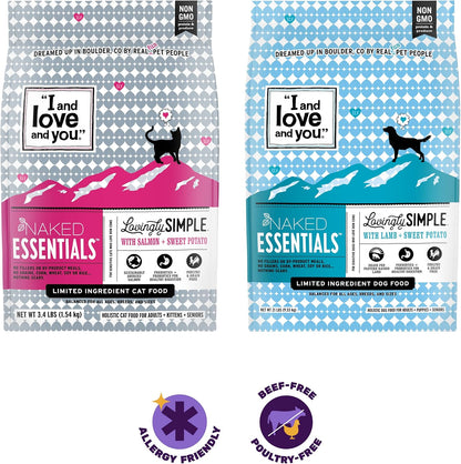Naked Essentials Dry Dog Food - Lamb + Bison - High Protein, Real Meat, No Fillers, Prebiotics + Probiotics, 4lb Bag