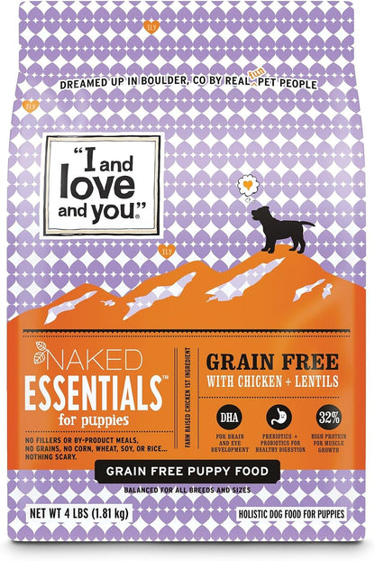 Naked Essentials Dry Dog Food - Lamb + Bison - High Protein, Real Meat, No Fillers, Prebiotics + Probiotics, 4lb Bag