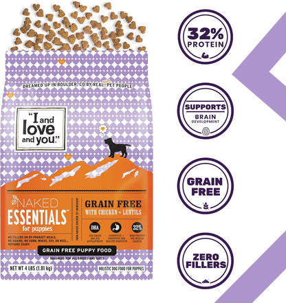 Naked Essentials Dry Dog Food - Lamb + Bison - High Protein, Real Meat, No Fillers, Prebiotics + Probiotics, 4lb Bag