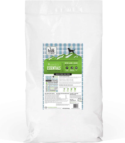 Naked Essentials Dry Dog Food - Lamb + Bison - High Protein, Real Meat, No Fillers, Prebiotics + Probiotics, 4lb Bag