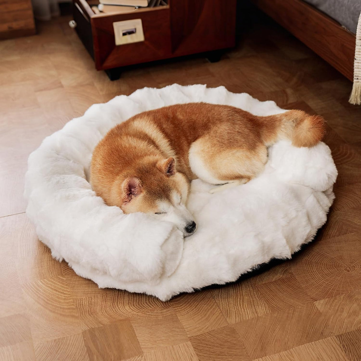 Dog Bed Couch Sofa for Small Medium Dogs Cats 30x30x9 Round White