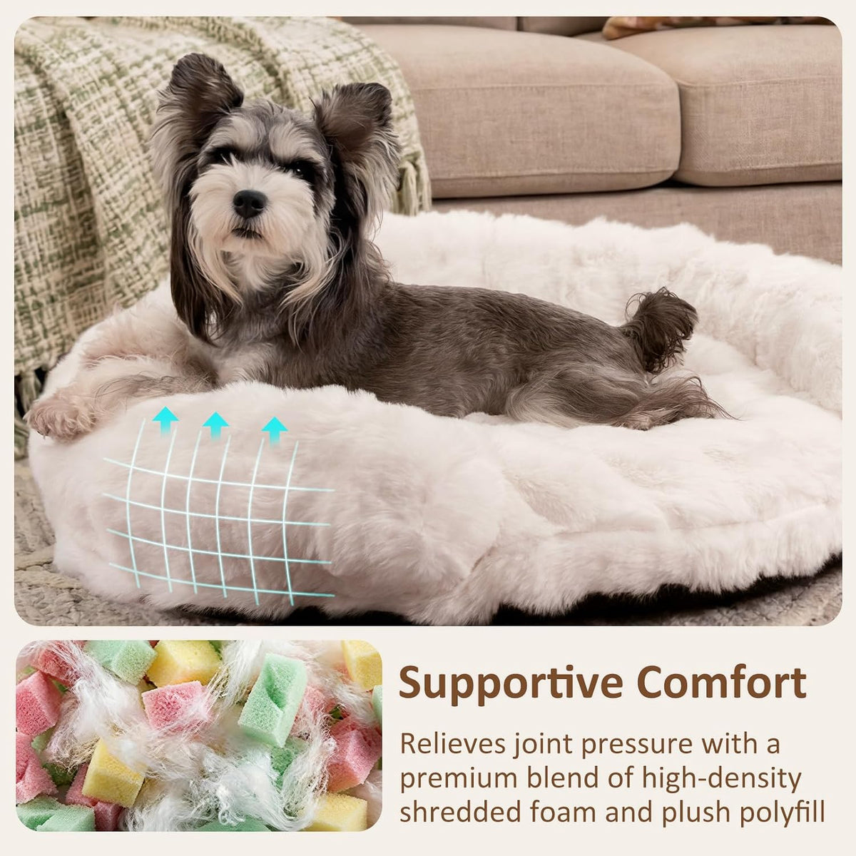 Dog Bed Couch Sofa for Small Medium Dogs Cats 30x30x9 Round White