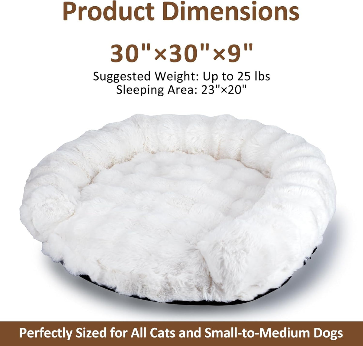 Dog Bed Couch Sofa for Small Medium Dogs Cats 30x30x9 Round White