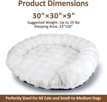 Dog Bed Couch Sofa for Small Medium Dogs Cats 30x30x9 Round White