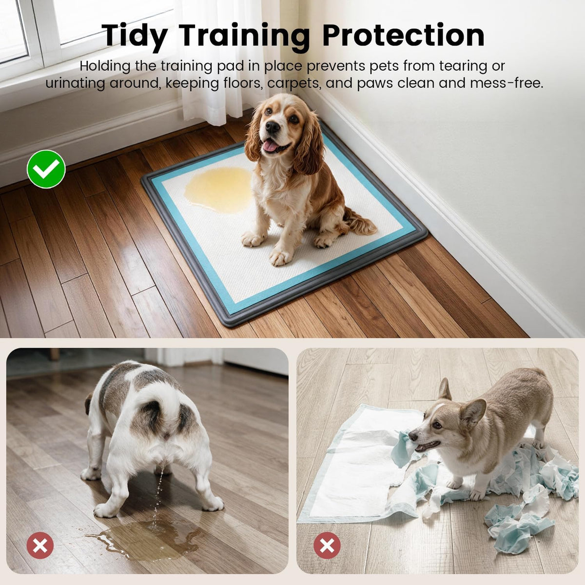 Dog Pee Pad Holder Tray, Fits for 22"x22", with Drain Ridges & Raised Edge