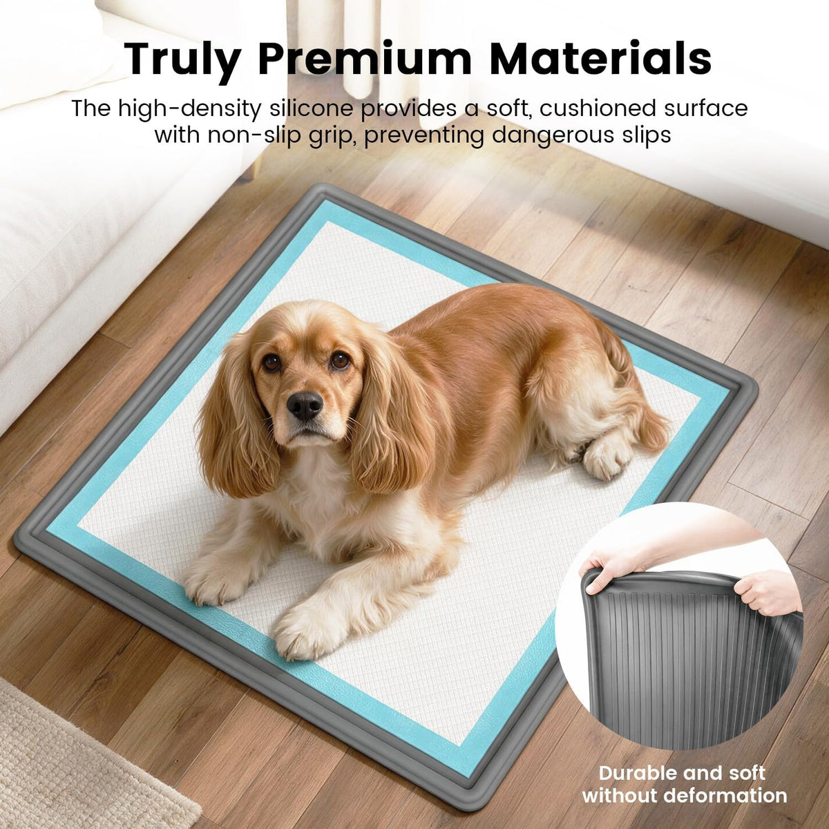 Dog Pee Pad Holder Tray, Fits for 22"x22", with Drain Ridges & Raised Edge