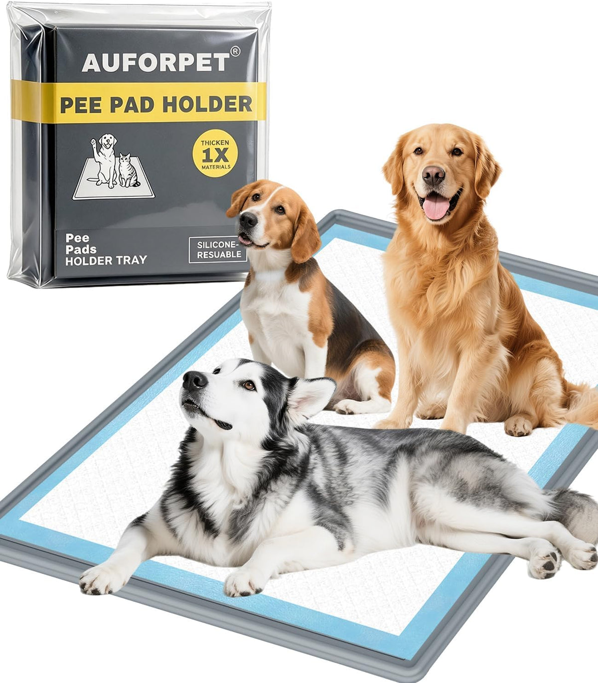 Dog Pee Pad Holder Tray, Fits for 22"x22", with Drain Ridges & Raised Edge