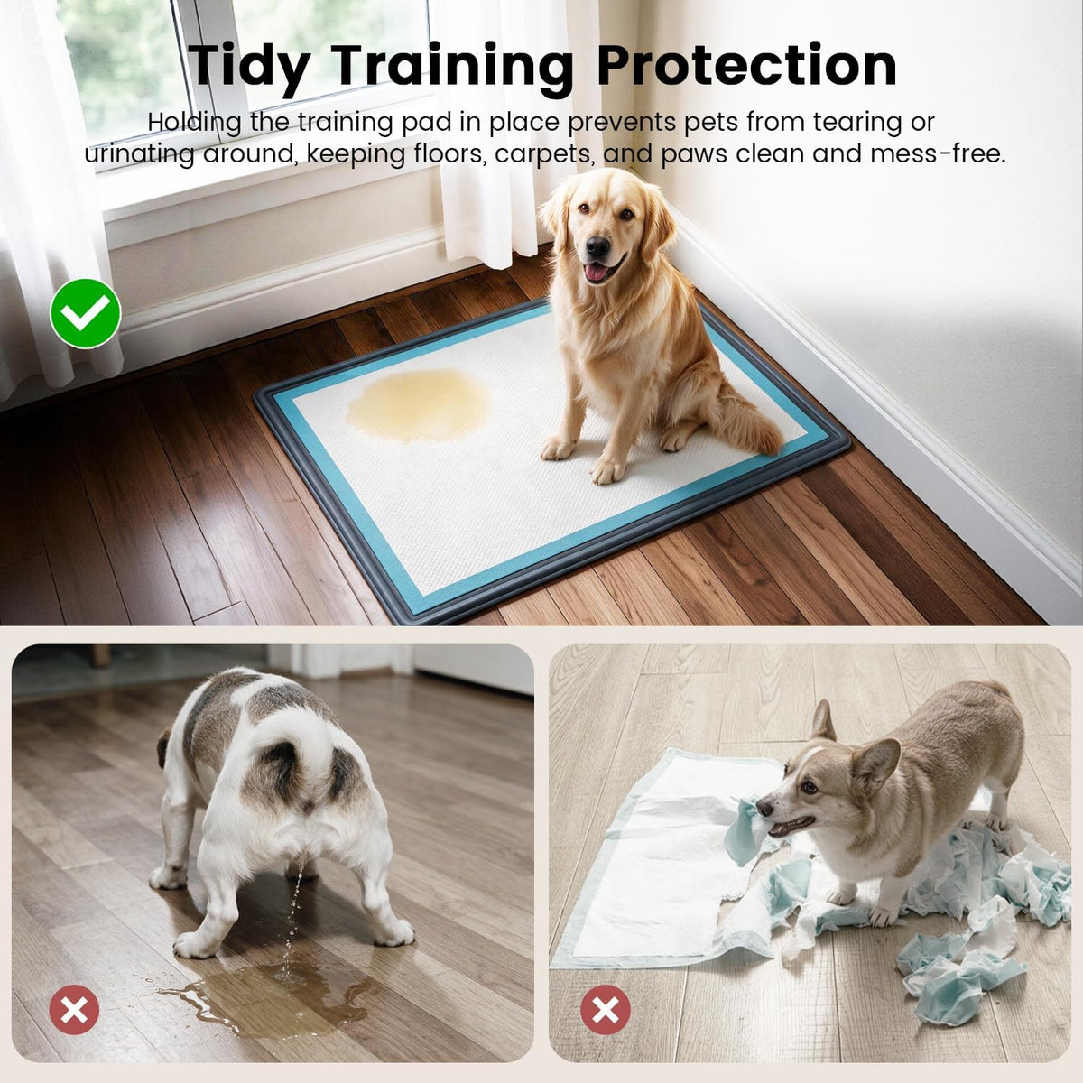 Dog Pee Pad Holder Tray, Fits for 22"x22", with Drain Ridges & Raised Edge