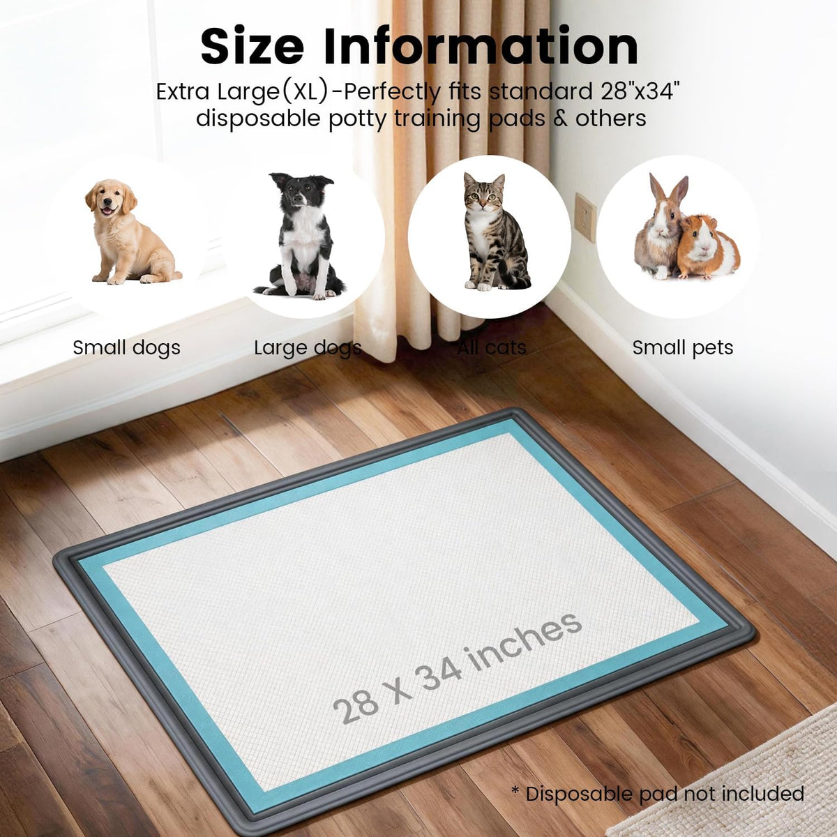 Dog Pee Pad Holder Tray, Fits for 22"x22", with Drain Ridges & Raised Edge