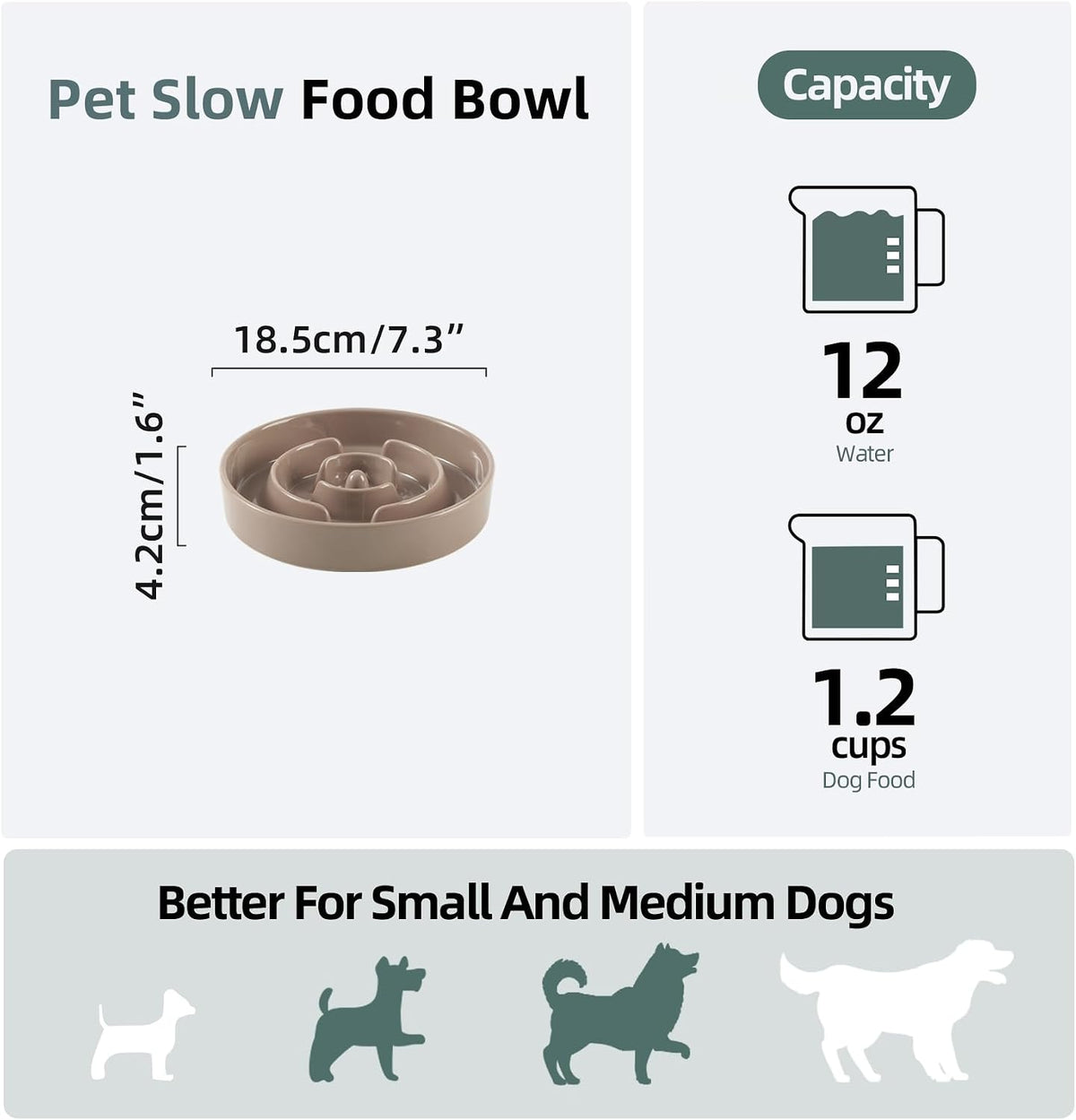 Havniva Ceramic Slow Feeder Dog Bowls, 1.6 Cups Dog Bowl Slow Feeding for Medium Breed, 8.2inch Puzzle Dog Food Bowl Slow Feeder Non-Slip Anti-Gulping and Anti-Choking Reduces Bloating