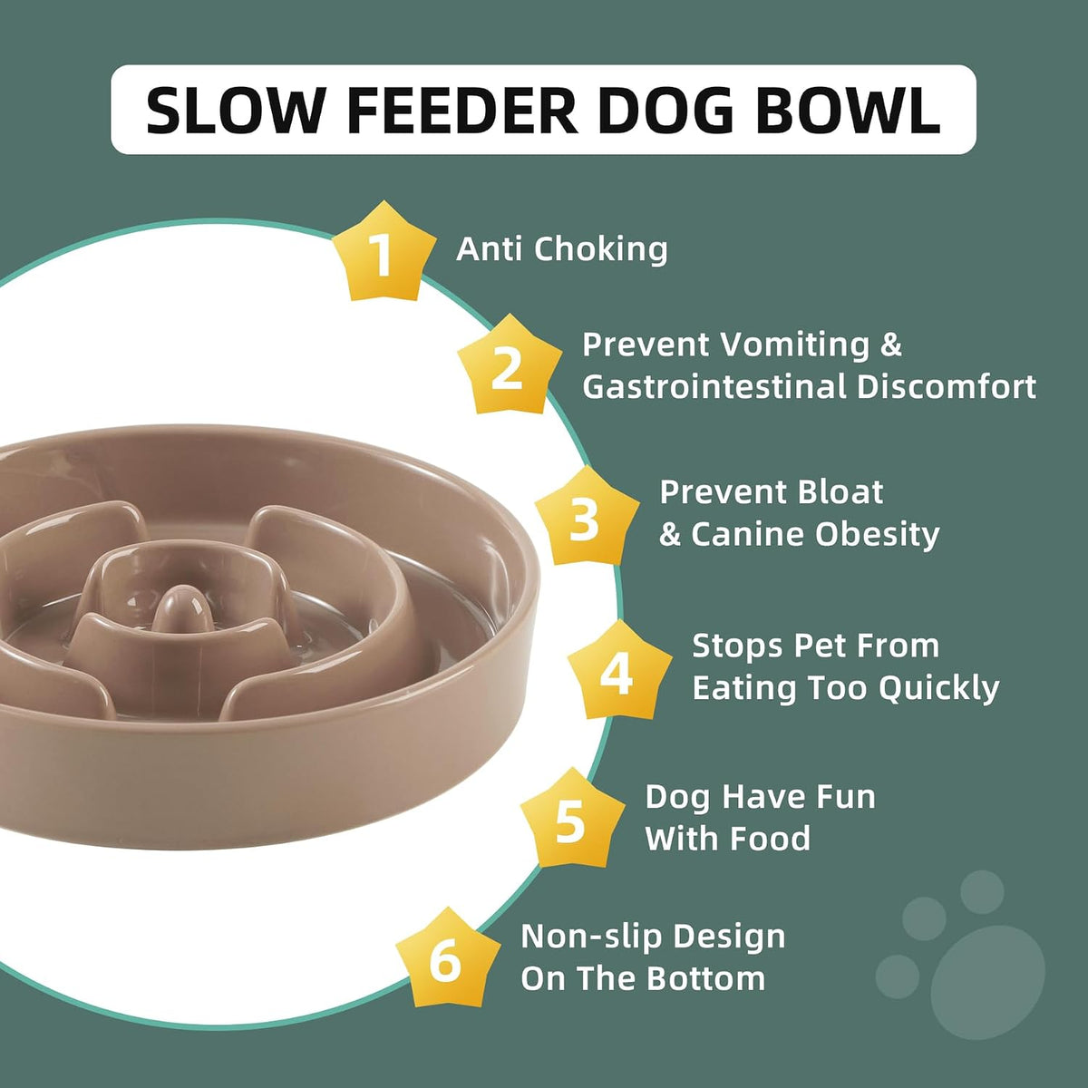 Havniva Ceramic Slow Feeder Dog Bowls, 1.6 Cups Dog Bowl Slow Feeding for Medium Breed, 8.2inch Puzzle Dog Food Bowl Slow Feeder Non-Slip Anti-Gulping and Anti-Choking Reduces Bloating