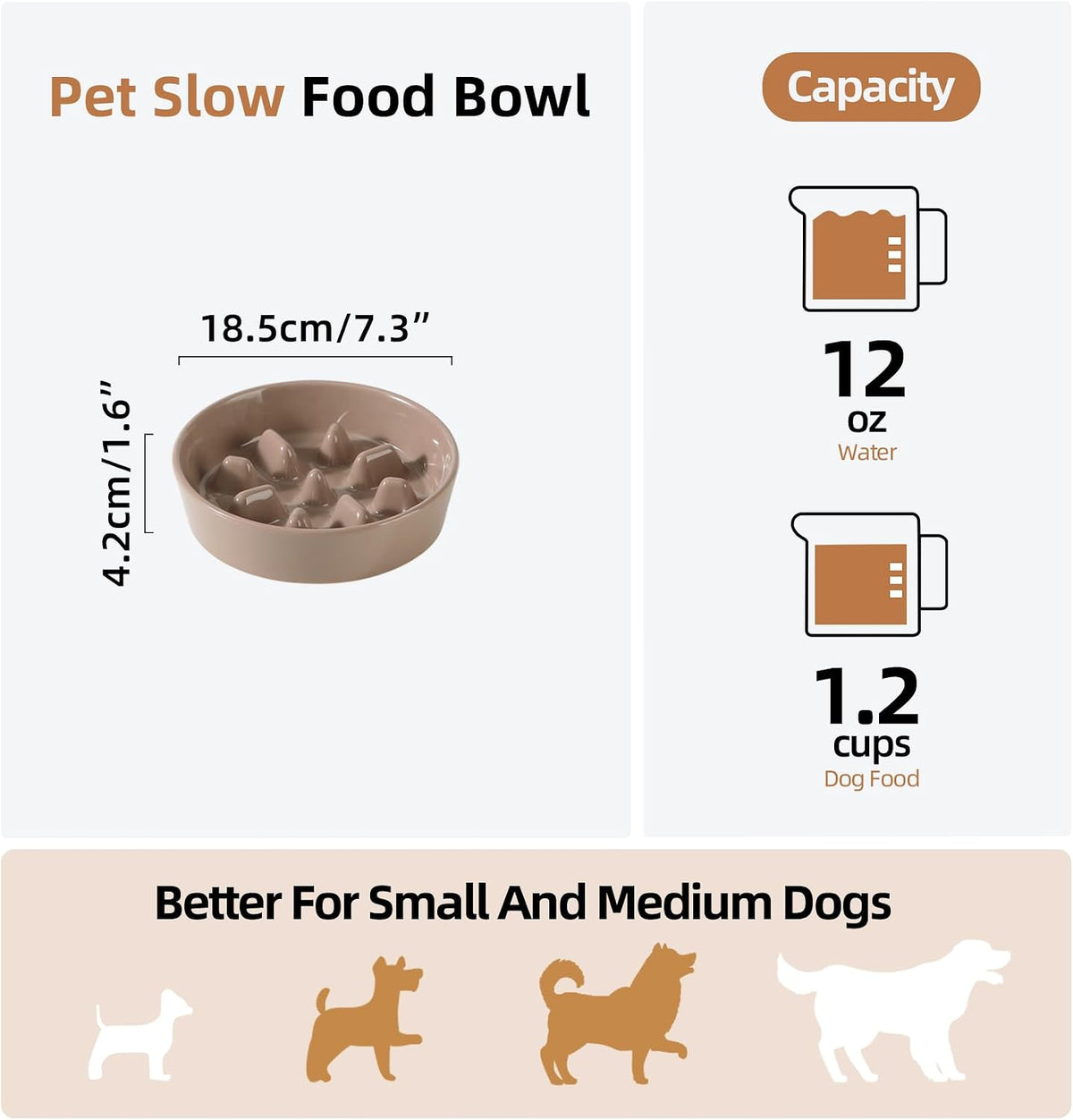 Havniva Ceramic Slow Feeder Dog Bowls, 1.6 Cups Dog Bowl Slow Feeding for Medium Breed, 8.2inch Puzzle Dog Food Bowl Slow Feeder Non-Slip Anti-Gulping and Anti-Choking Reduces Bloating