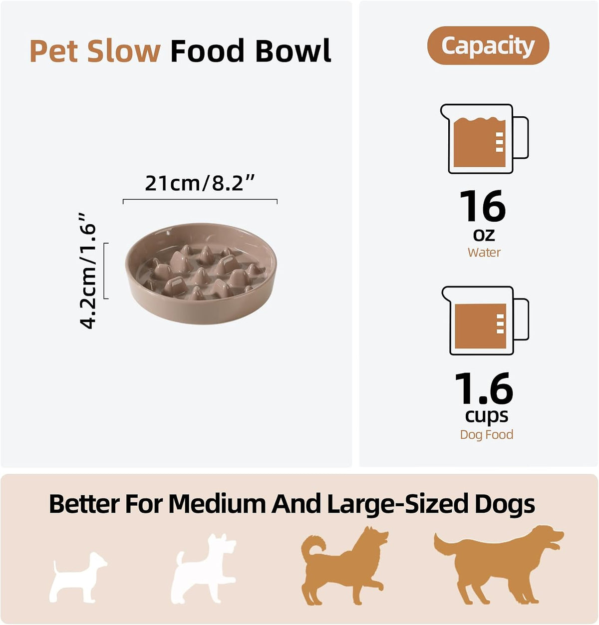 Havniva Ceramic Slow Feeder Dog Bowls, 1.6 Cups Dog Bowl Slow Feeding for Medium Breed, 8.2inch Puzzle Dog Food Bowl Slow Feeder Non-Slip Anti-Gulping and Anti-Choking Reduces Bloating