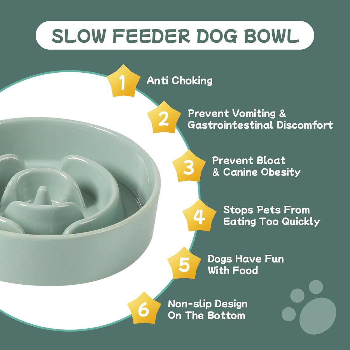 Havniva Ceramic Slow Feeder Dog Bowls, 1.6 Cups Dog Bowl Slow Feeding for Medium Breed, 8.2inch Puzzle Dog Food Bowl Slow Feeder Non-Slip Anti-Gulping and Anti-Choking Reduces Bloating
