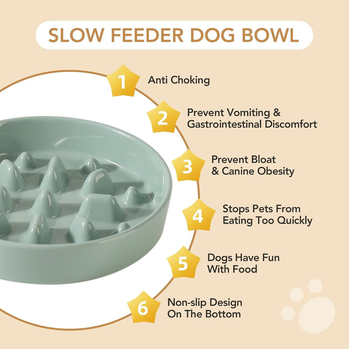 Havniva Ceramic Slow Feeder Dog Bowls, 1.6 Cups Dog Bowl Slow Feeding for Medium Breed, 8.2inch Puzzle Dog Food Bowl Slow Feeder Non-Slip Anti-Gulping and Anti-Choking Reduces Bloating