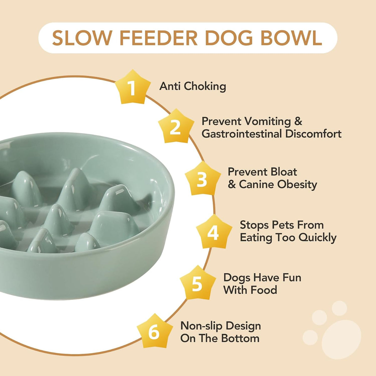 Havniva Ceramic Slow Feeder Dog Bowls, 1.6 Cups Dog Bowl Slow Feeding for Medium Breed, 8.2inch Puzzle Dog Food Bowl Slow Feeder Non-Slip Anti-Gulping and Anti-Choking Reduces Bloating