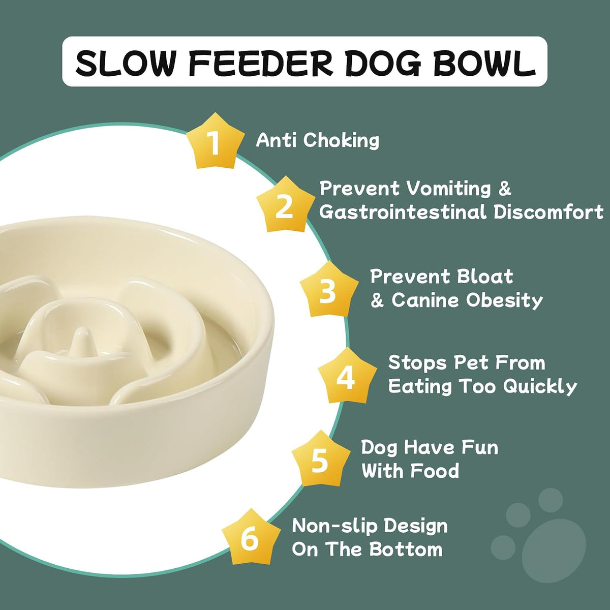 Havniva Ceramic Slow Feeder Dog Bowls, 1.6 Cups Dog Bowl Slow Feeding for Medium Breed, 8.2inch Puzzle Dog Food Bowl Slow Feeder Non-Slip Anti-Gulping and Anti-Choking Reduces Bloating