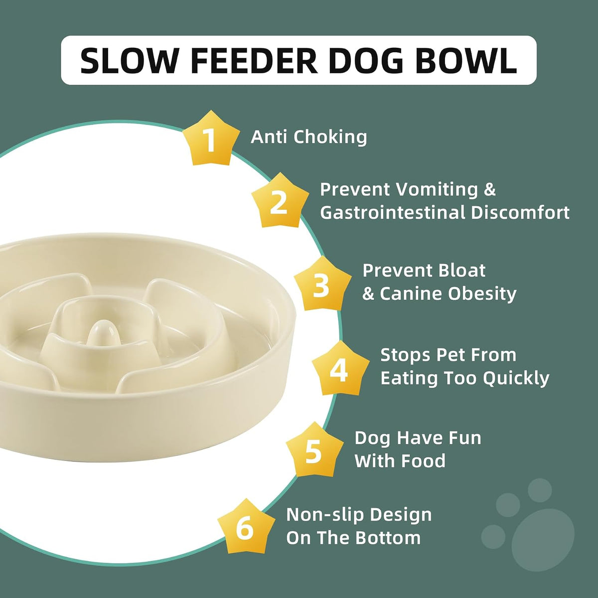 Havniva Ceramic Slow Feeder Dog Bowls, 1.6 Cups Dog Bowl Slow Feeding for Medium Breed, 8.2inch Puzzle Dog Food Bowl Slow Feeder Non-Slip Anti-Gulping and Anti-Choking Reduces Bloating