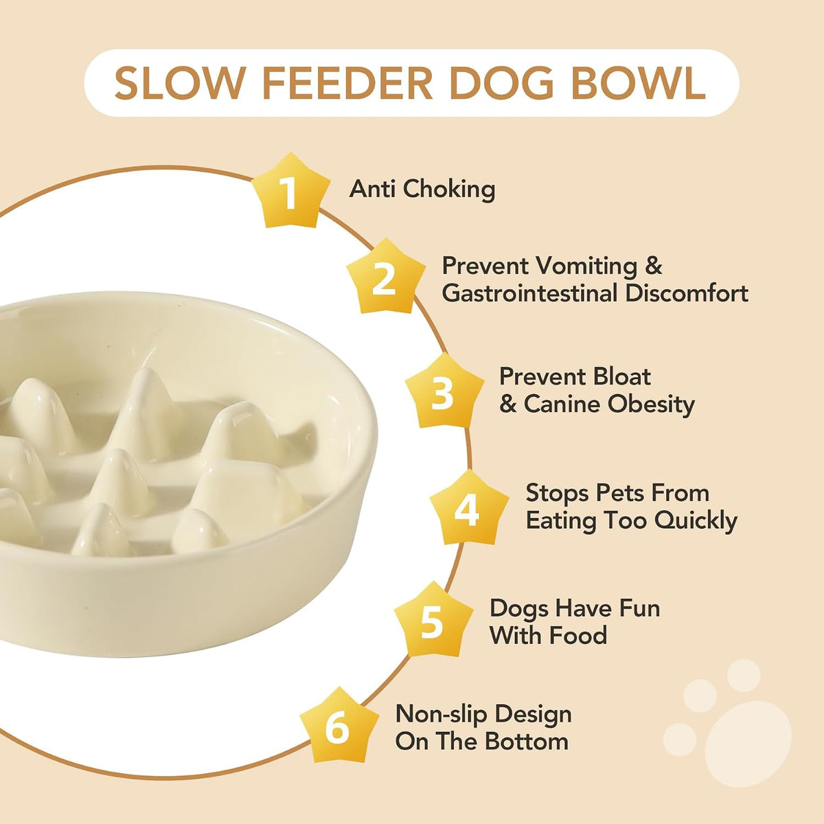 Havniva Ceramic Slow Feeder Dog Bowls, 1.6 Cups Dog Bowl Slow Feeding for Medium Breed, 8.2inch Puzzle Dog Food Bowl Slow Feeder Non-Slip Anti-Gulping and Anti-Choking Reduces Bloating