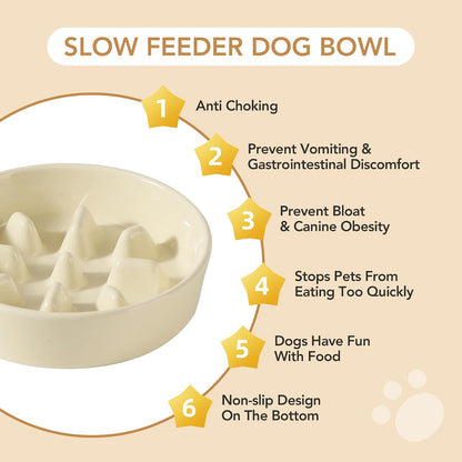 Havniva Ceramic Slow Feeder Dog Bowls, 1.6 Cups Dog Bowl Slow Feeding for Medium Breed, 8.2inch Puzzle Dog Food Bowl Slow Feeder Non-Slip Anti-Gulping and Anti-Choking Reduces Bloating