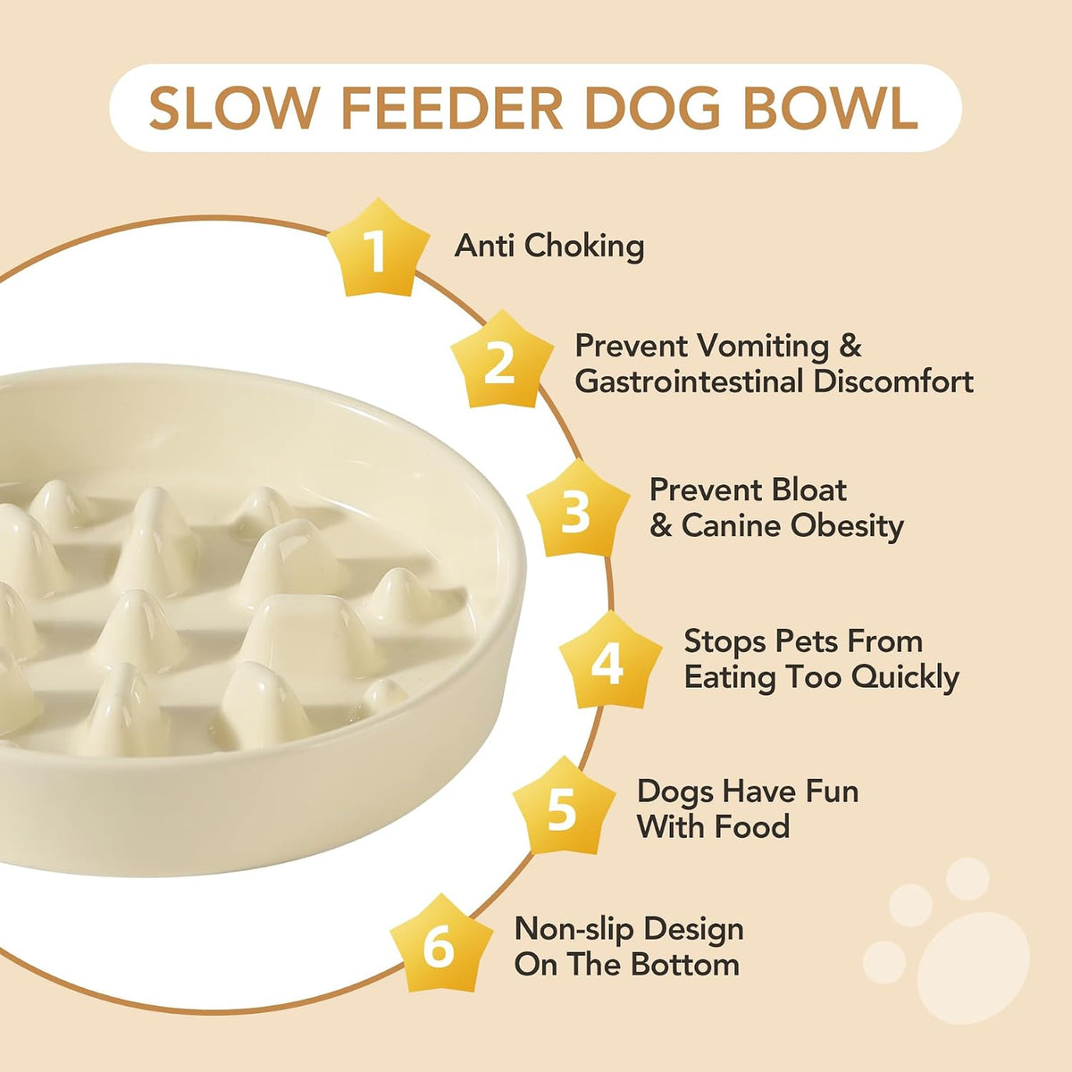 Havniva Ceramic Slow Feeder Dog Bowls, 1.6 Cups Dog Bowl Slow Feeding for Medium Breed, 8.2inch Puzzle Dog Food Bowl Slow Feeder Non-Slip Anti-Gulping and Anti-Choking Reduces Bloating
