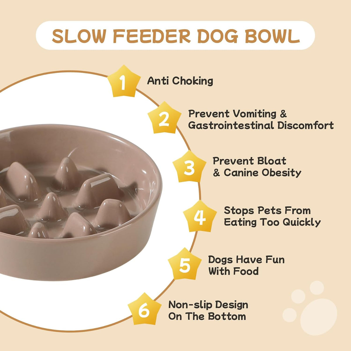 Havniva Ceramic Slow Feeder Dog Bowls, 1.6 Cups Dog Bowl Slow Feeding for Medium Breed, 8.2inch Puzzle Dog Food Bowl Slow Feeder Non-Slip Anti-Gulping and Anti-Choking Reduces Bloating