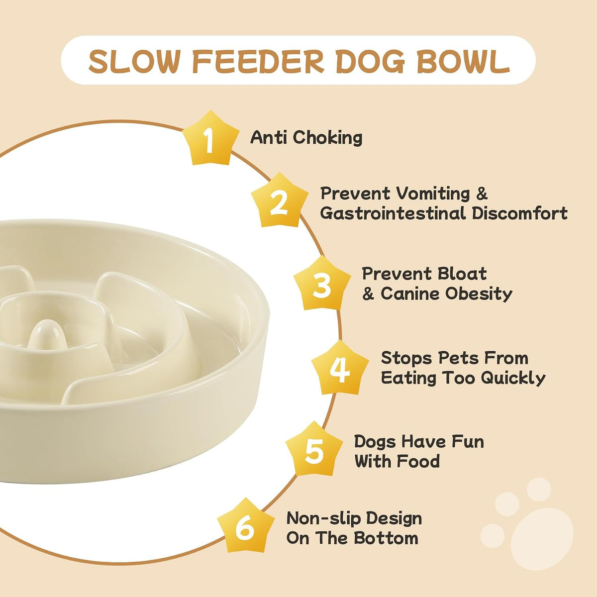 Havniva Ceramic Slow Feeder Dog Bowls, 1.6 Cups Dog Bowl Slow Feeding for Medium Breed, 8.2inch Puzzle Dog Food Bowl Slow Feeder Non-Slip Anti-Gulping and Anti-Choking Reduces Bloating