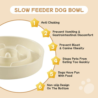 Havniva Ceramic Slow Feeder Dog Bowls, 1.6 Cups Dog Bowl Slow Feeding for Medium Breed, 8.2inch Puzzle Dog Food Bowl Slow Feeder Non-Slip Anti-Gulping and Anti-Choking Reduces Bloating