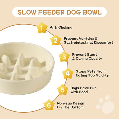 Havniva Ceramic Slow Feeder Dog Bowls, 1.6 Cups Dog Bowl Slow Feeding for Medium Breed, 8.2inch Puzzle Dog Food Bowl Slow Feeder Non-Slip Anti-Gulping and Anti-Choking Reduces Bloating