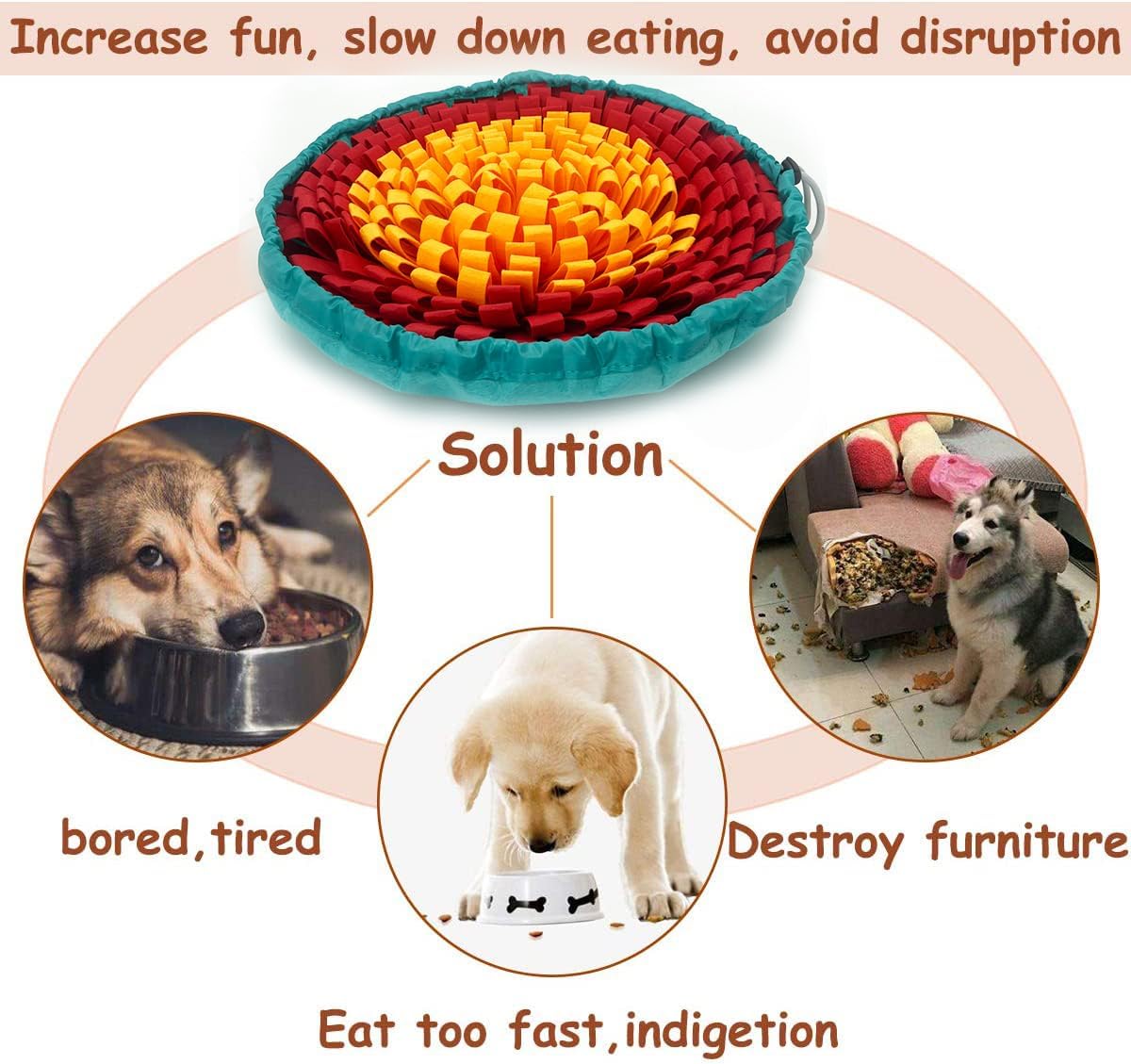 Pet Snuffle Mat for Dogs,Interactive Feed Puzzle for Boredom,Encourages Natural Foraging Skills for Cats Rabbits Dogs Bowl, Dog Treat Dispenser Indoor Outdoor Stress Relief,Travel Portable and Compact