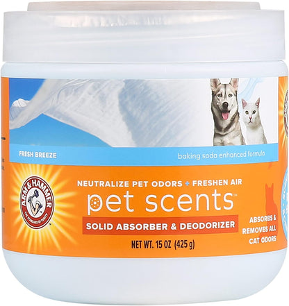 Pet Scents Gel Odor Eliminator, Baking Soda Deodorizer for Pet Rooms, Litter Box Areas, and Indoor Spaces, Long-Lasting Solid Gel Format, Fresh Breeze Scent, 15 Oz