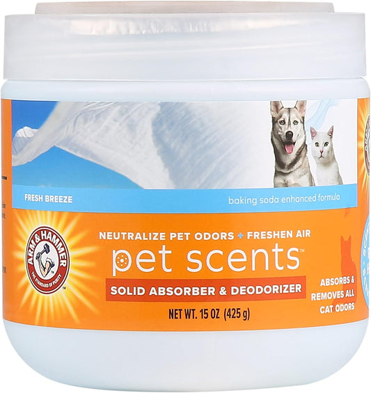Pet Scents Gel Odor Eliminator, Baking Soda Deodorizer for Pet Rooms, Litter Box Areas, and Indoor Spaces, Long-Lasting Solid Gel Format, Fresh Breeze Scent, 15 Oz