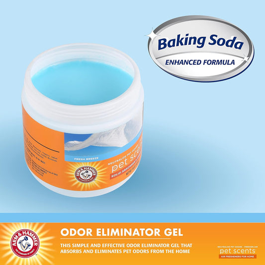Pet Scents Gel Odor Eliminator, Baking Soda Deodorizer for Pet Rooms, Litter Box Areas, and Indoor Spaces, Long-Lasting Solid Gel Format, Fresh Breeze Scent, 15 Oz