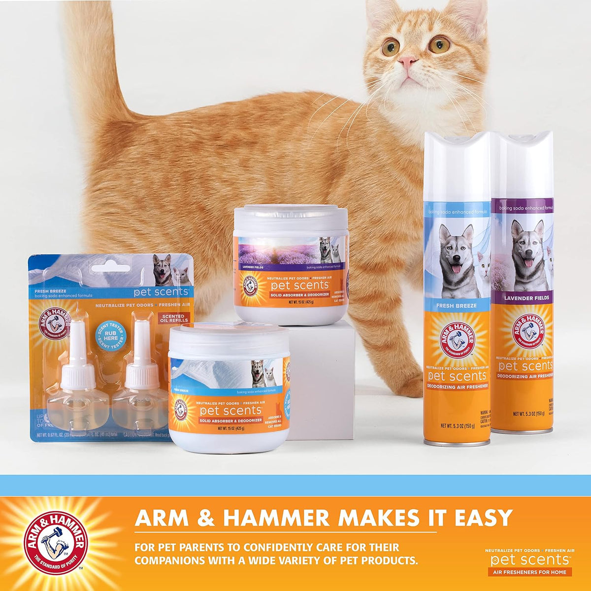 Pet Scents Gel Odor Eliminator, Baking Soda Deodorizer for Pet Rooms, Litter Box Areas, and Indoor Spaces, Long-Lasting Solid Gel Format, Fresh Breeze Scent, 15 Oz